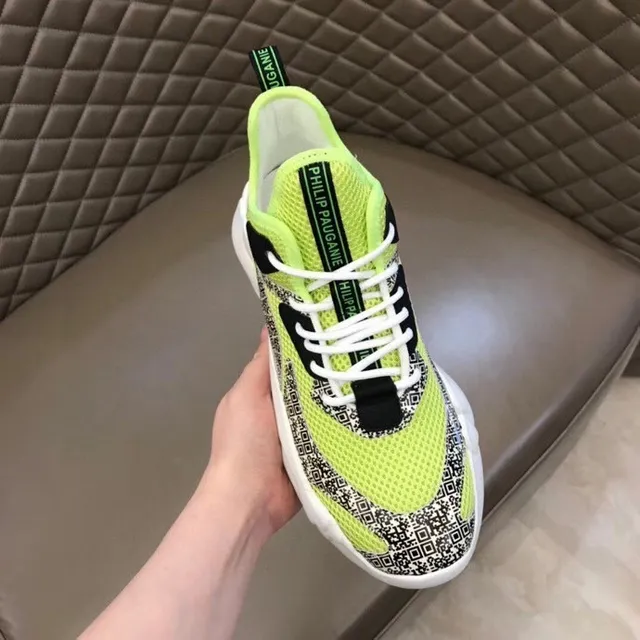 Philipp Plein Active Runner أخضر أسود midsole منحوت نيون لايم شبكة أحذية رياضية سميكة 5