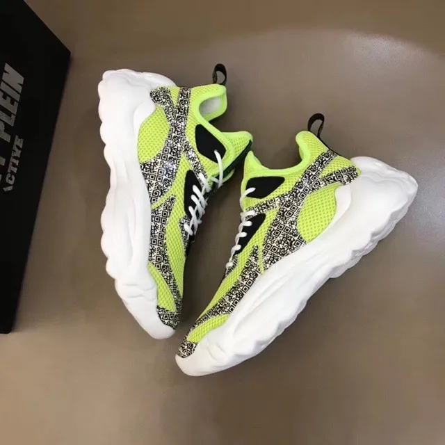 Philipp Plein Active Runner أخضر أسود midsole منحوت نيون لايم شبكة أحذية رياضية سميكة 6
