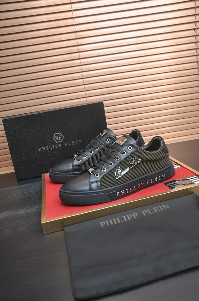 Philipp Plein Black and Olive Green Ribbed Lifestyle Sneakers 4