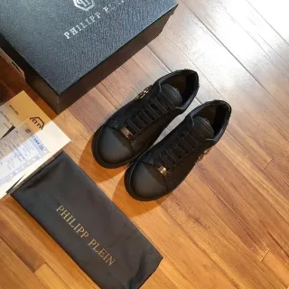 Philipp Plein Black Gold Leather-Like Upper Hardware Accents Lifestyle Sneakers