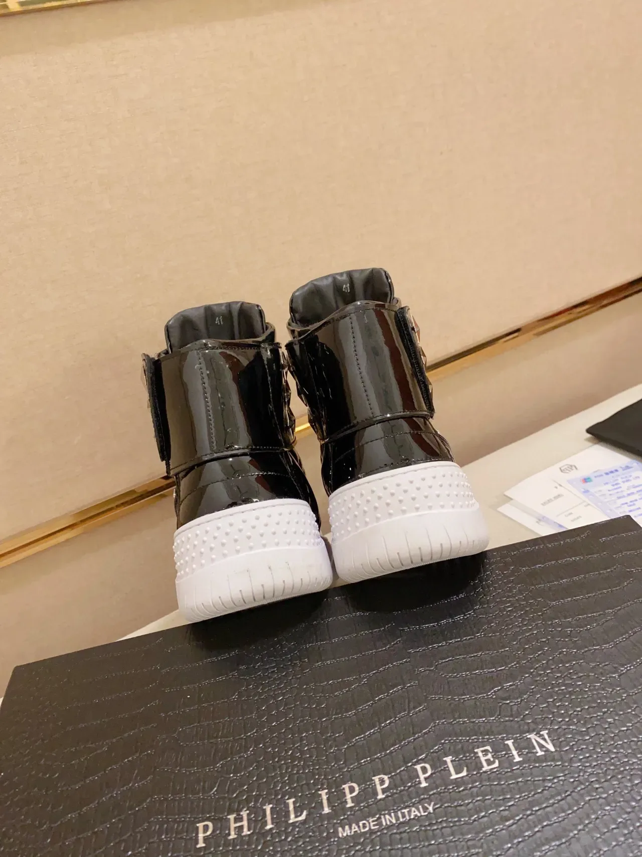 Philipp Plein Black White Glossy Patent Star-Studded Ankle Strap Lifestyle Sneakers 2