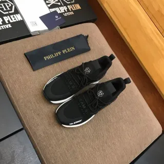 Philipp Plein Black White Mesh Upper Contrast Midsole Stripe Lifestyle Sneakers