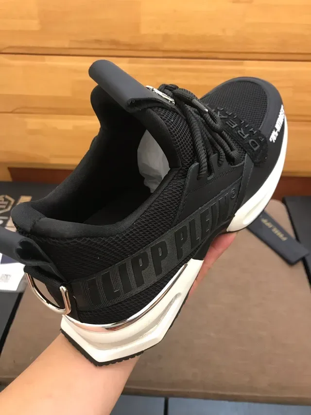 Philipp Plein Preto Branco Malha Superior Contraste Midsole Rayas Tênis Lifestyle 2
