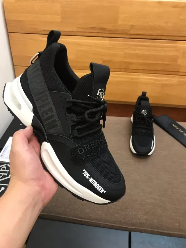 Philipp Plein Preto Branco Malha Superior Contraste Midsole Rayas Tênis Lifestyle 3