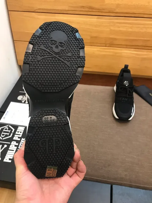 Philipp Plein Preto Branco Malha Superior Contraste Midsole Rayas Tênis Lifestyle 4
