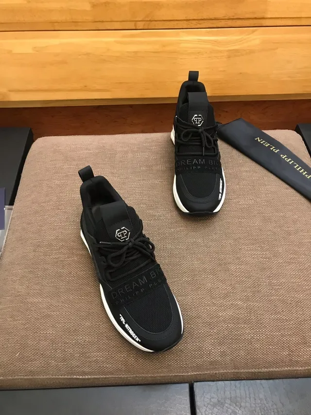 Philipp Plein Preto Branco Malha Superior Contraste Midsole Rayas Tênis Lifestyle 5