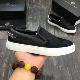 Philipp Plein Black White Slip-On Embroidered Floral Panel Lifestyle Sneakers