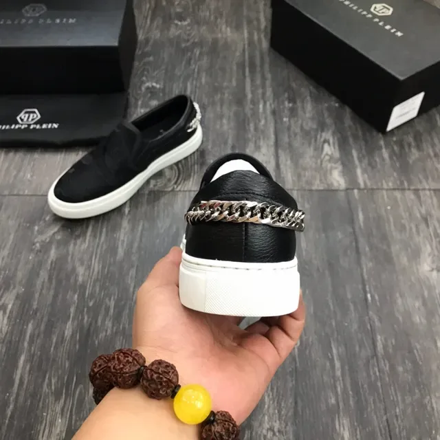 Philipp Plein Sneakers Lifestyle Noir Blanc Slip-On Panneau Floral Brodé 3