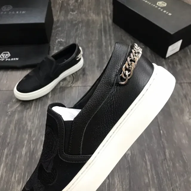 Philipp Plein Sneakers Lifestyle Noir Blanc Slip-On Panneau Floral Brodé 4