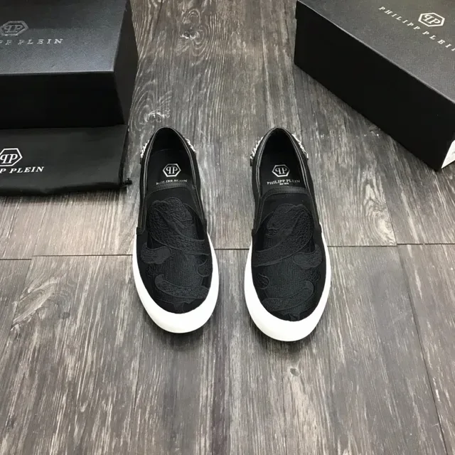 Philipp Plein Sneakers Lifestyle Noir Blanc Slip-On Panneau Floral Brodé 7