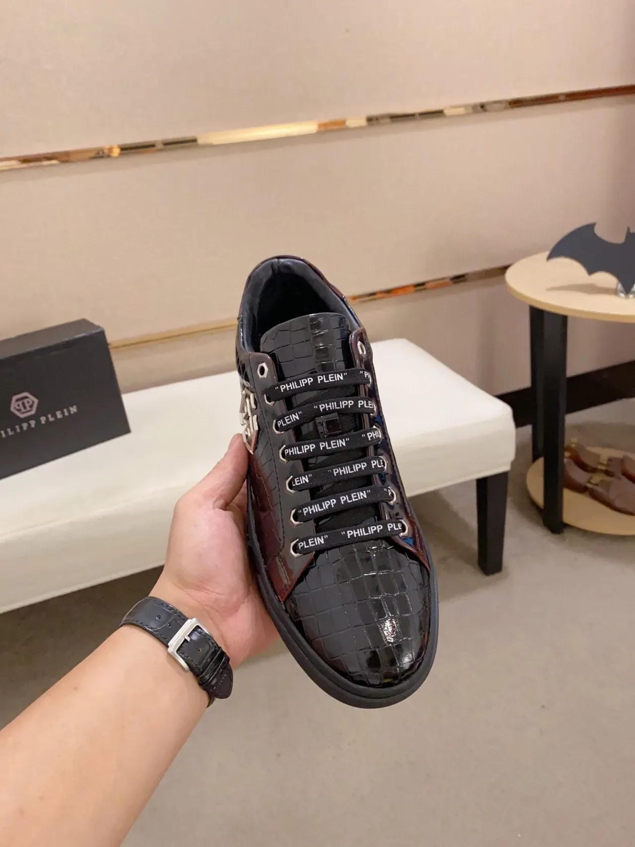 Philipp Plein Croc-Embossed Patent Leather Black Lifestyle Sneakers 2