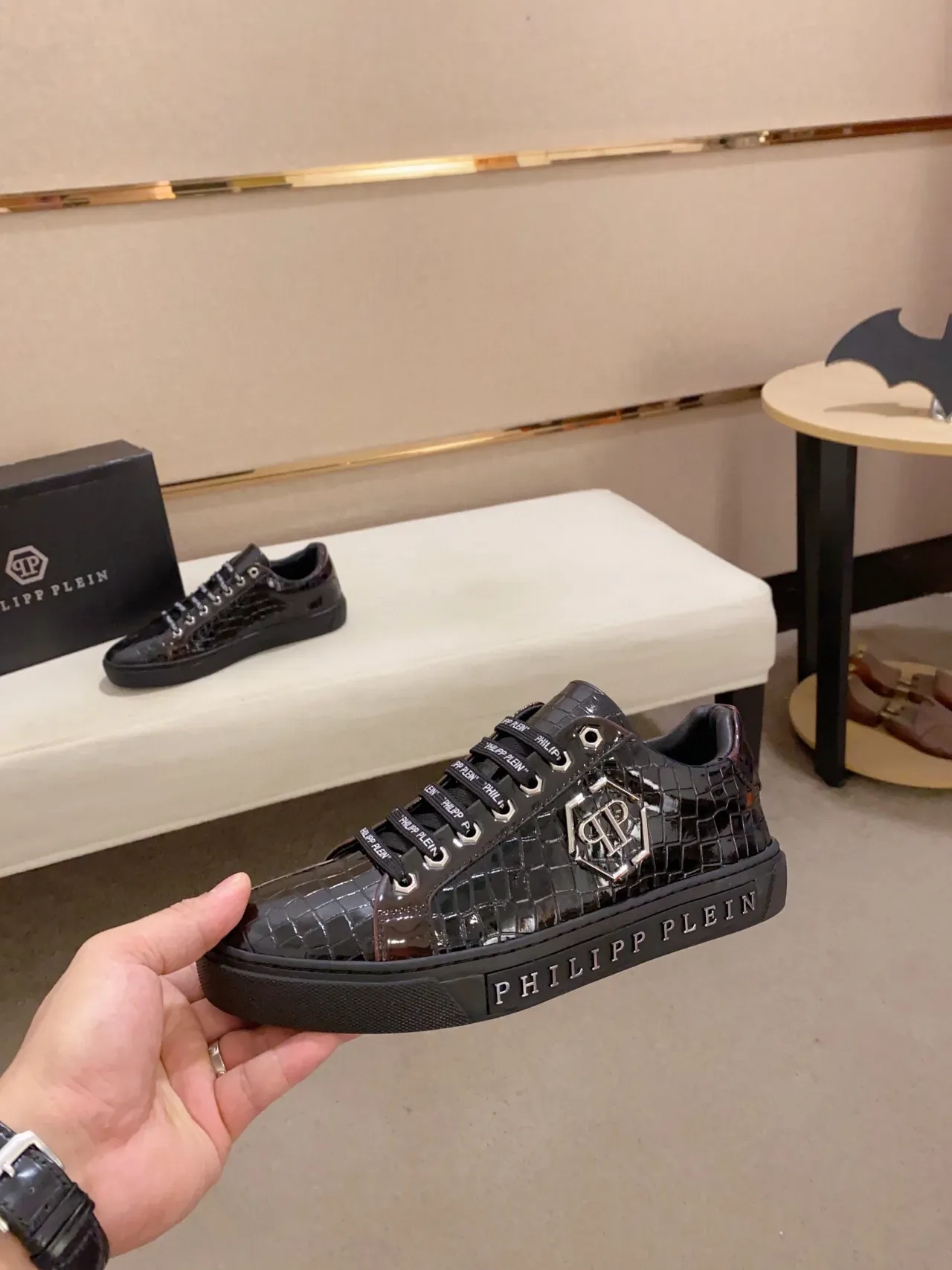 Philipp Plein Croc-Embossed Patent Leather Black Lifestyle Sneakers 3