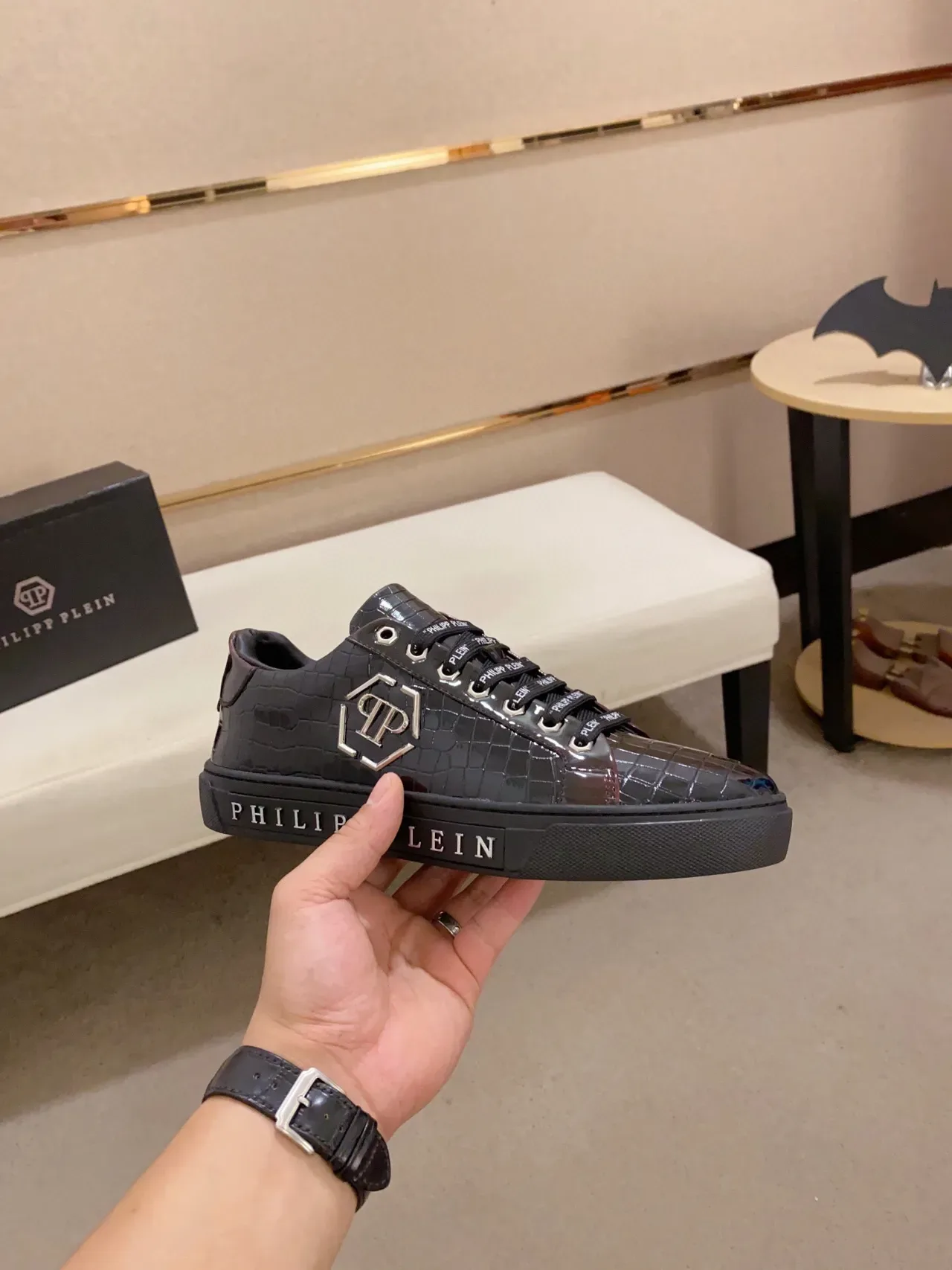 Philipp Plein Croc-Embossed Patent Leather Black Lifestyle Sneakers 4