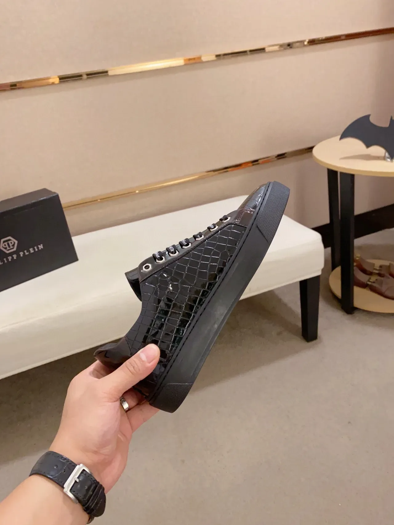 Philipp Plein Croc-Embossed Patent Leather Black Lifestyle Sneakers 5