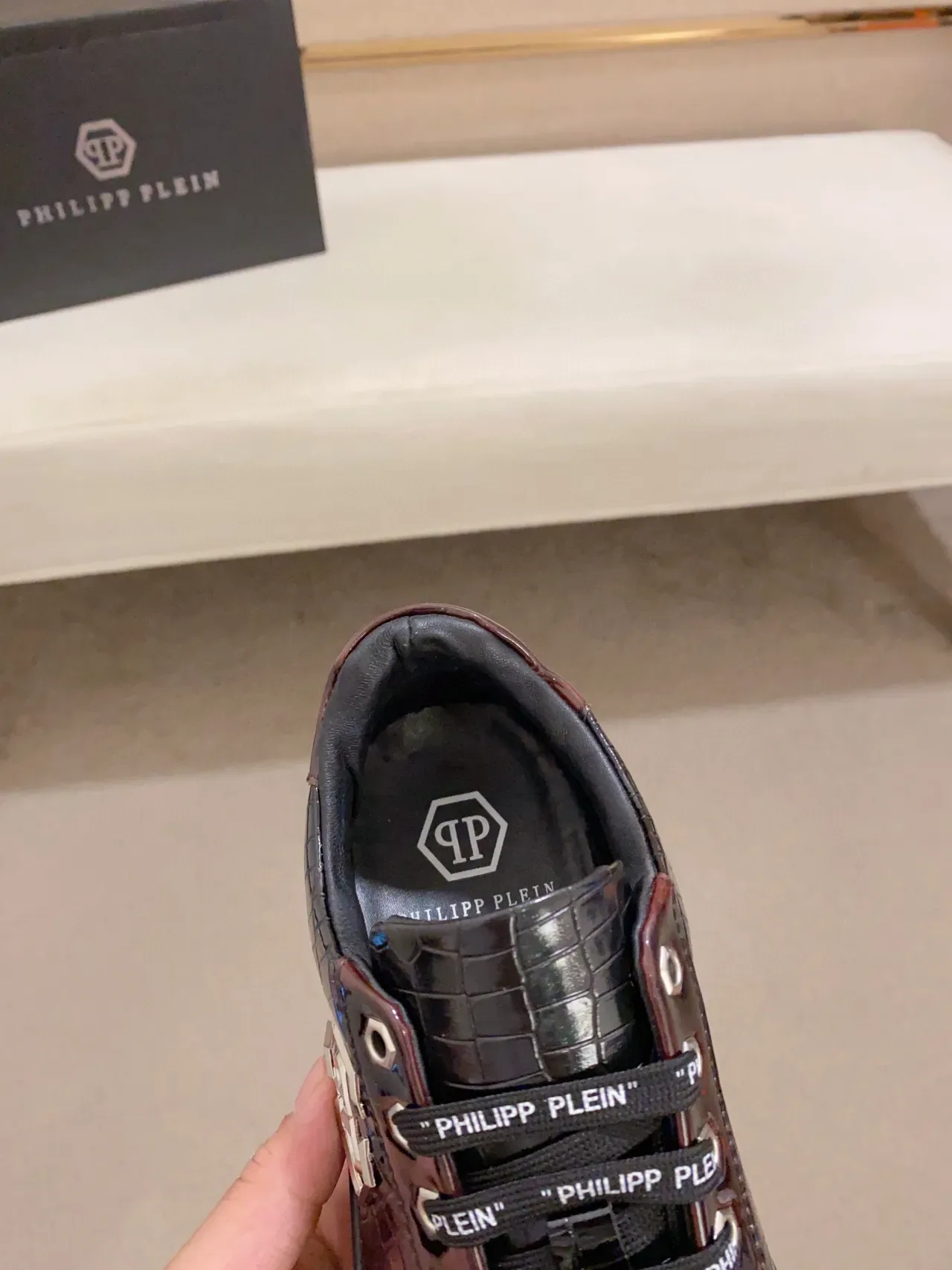 Philipp Plein Croc-Embossed Patent Leather Black Lifestyle Sneakers 6