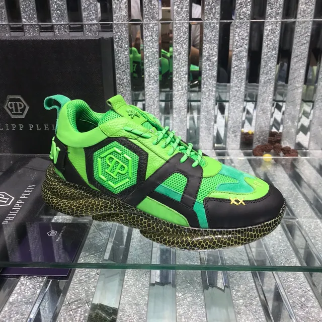 Philipp Plein Verde Preto Neon Colorblock Hexagonal Logo Accent Lifestyle Sneakers 1