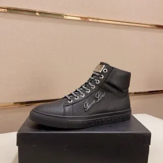 Philipp Plein High-Top Black Silver Leather Upper Lifestyle Sneakers