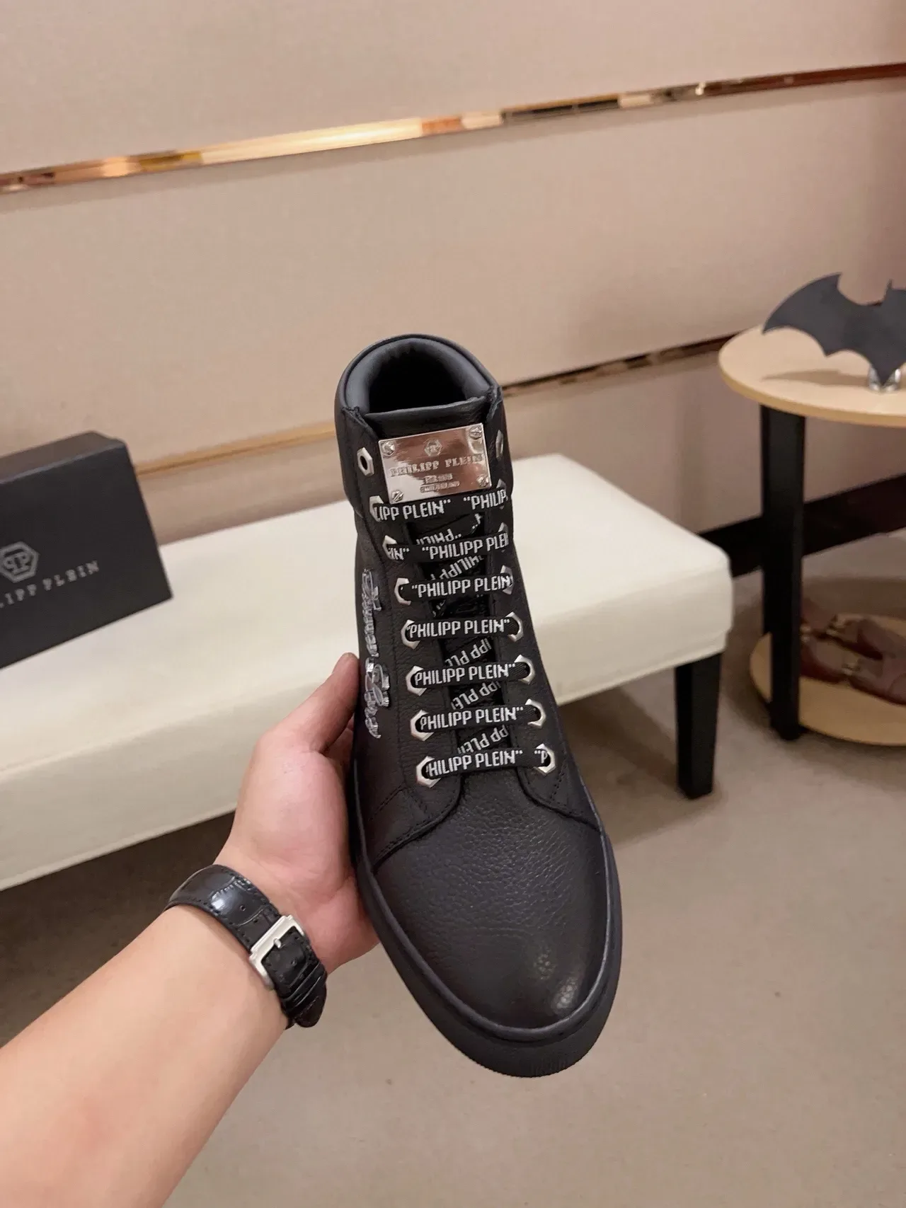Philipp Plein High-Top Black Silver Leather Upper Lifestyle Sneakers 3