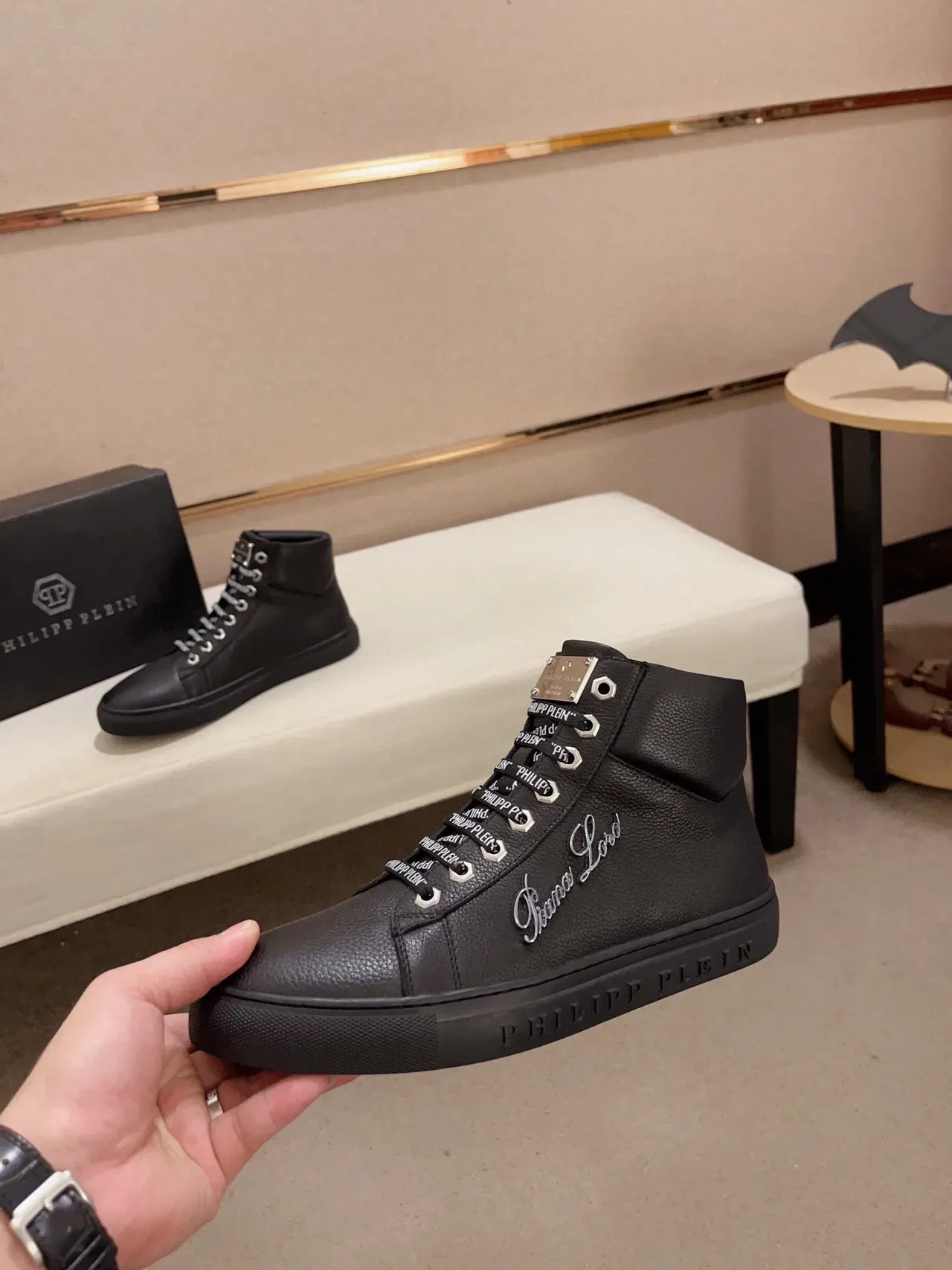 Philipp Plein High-Top Black Silver Leather Upper Lifestyle Sneakers 4