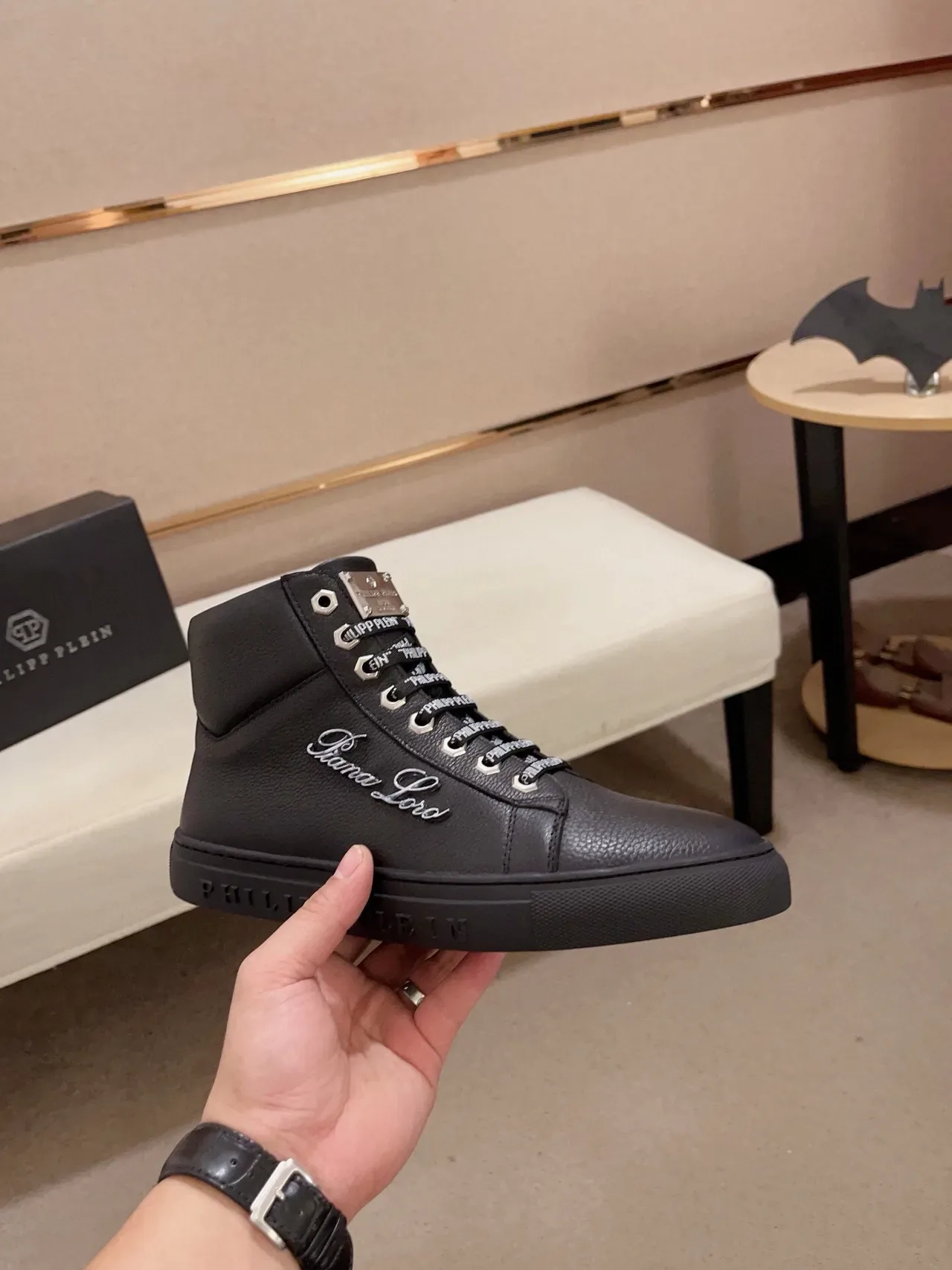 Philipp Plein High-Top Black Silver Leather Upper Lifestyle Sneakers 5