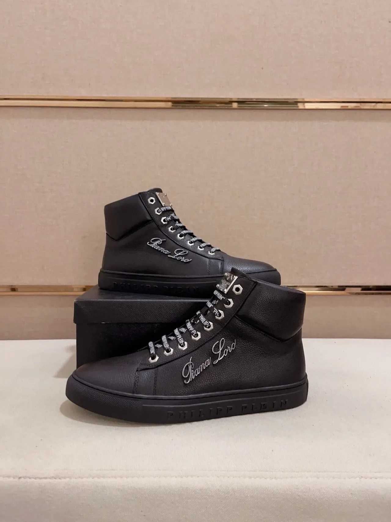 Philipp Plein High-Top Black Silver Leather Upper Lifestyle Sneakers 8