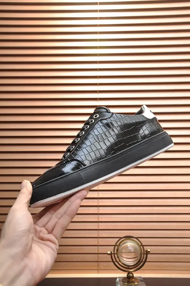 Philipp Plein Lifestyle Sneakers Preto Prata Couro Patentado com Embossado Crocodilo Logotipo PP Hexagonal Lifestyle Sneakers 6