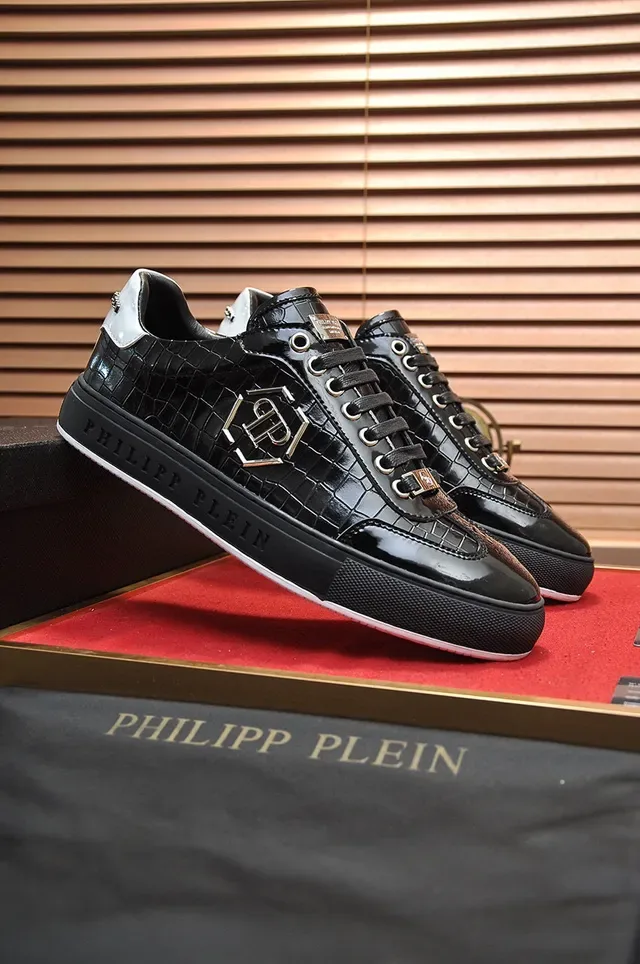 Philipp Plein Lifestyle Sneakers Preto Prata Couro Patentado com Embossado Crocodilo Logotipo PP Hexagonal Lifestyle Sneakers 8