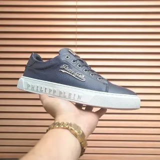 Philipp Plein Lifestyle Sneaker Navy White Leather Upper Embossed Midsole Branding Lifestyle Sneakers