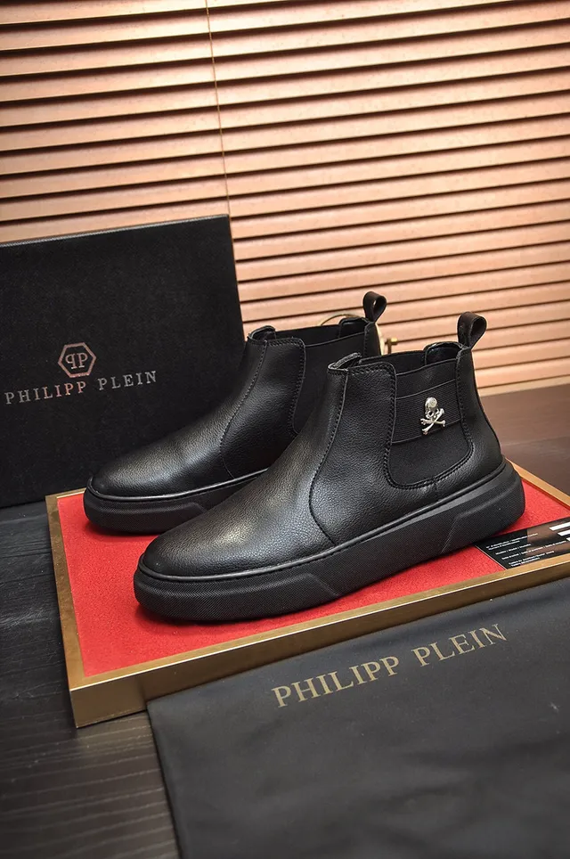Philipp Plein Skull Chelsea Black Leather Chelsea Boots 7