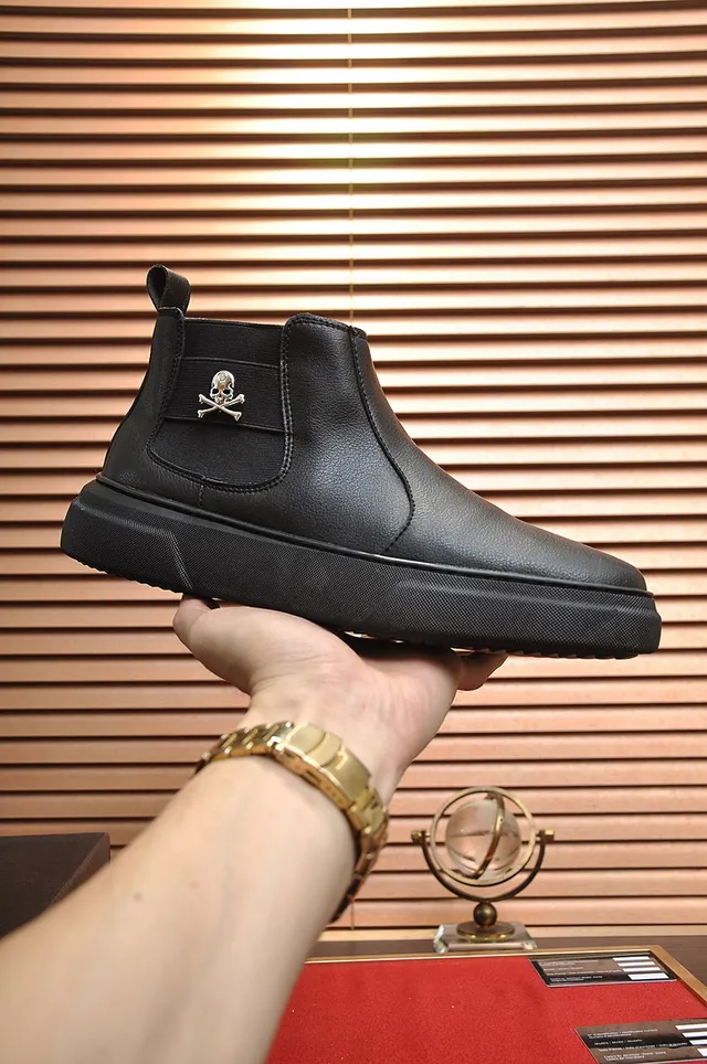 Philipp Plein Skull Chelsea Black Leather Chelsea Boots 9