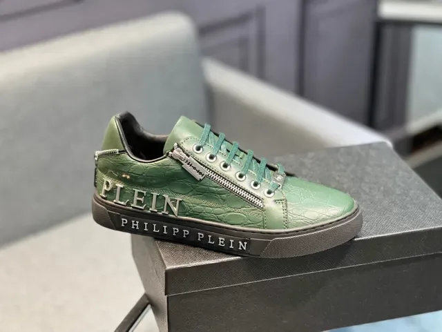 Philipp Plein Sport 绿色黑色鳄鱼压纹皮革 侧拉链细节 生活方式运动鞋 9