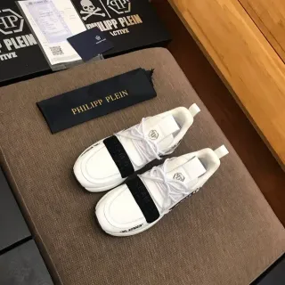 Philipp Plein White Black Leather/mesh Upper Branded Strap Lifestyle Sneakers
