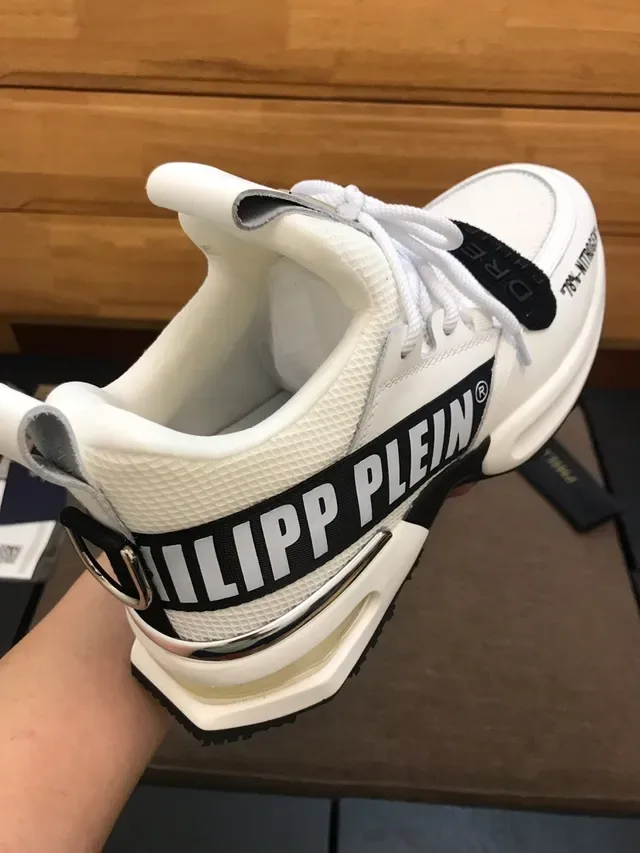 Philipp Plein White Black Leather/mesh Upper Branded Strap Lifestyle Sneakers 2