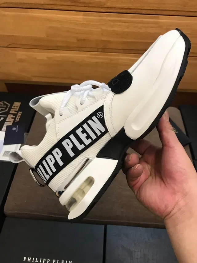 Philipp Plein White Black Leather/mesh Upper Branded Strap Lifestyle Sneakers 3