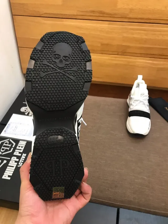Philipp Plein White Black Leather/mesh Upper Branded Strap Lifestyle Sneakers 4