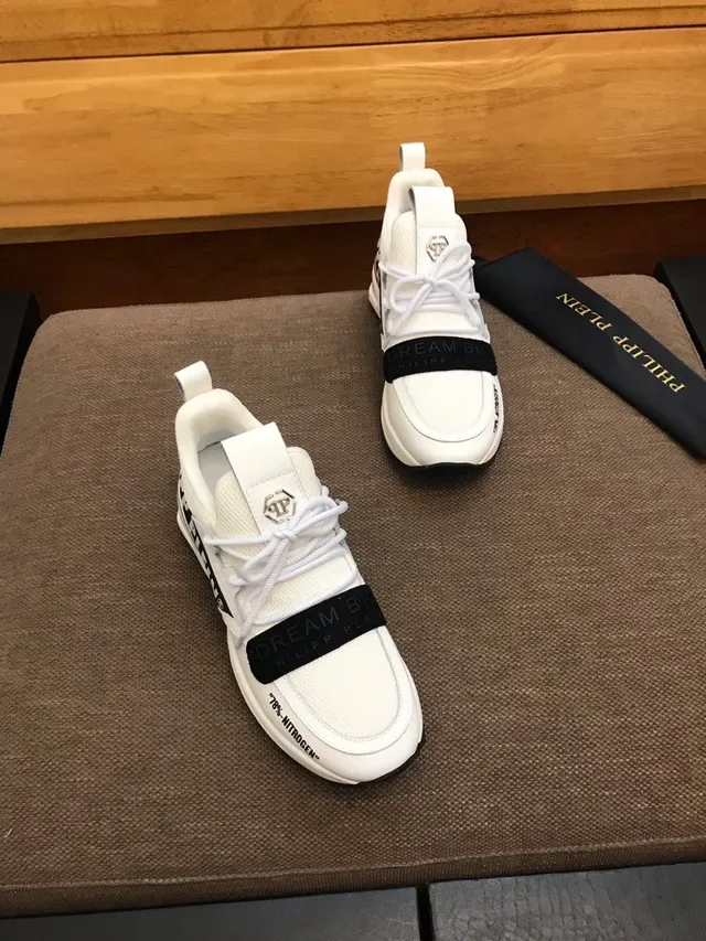 Philipp Plein White Black Leather/mesh Upper Branded Strap Lifestyle Sneakers 5