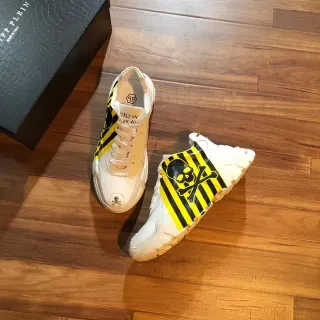 Philipp Plein White Black Leather Upper Hazard Stripe Panel Lifestyle Sneakers