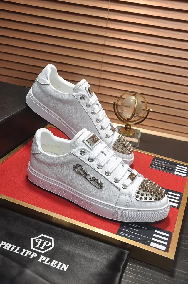 Philipp Plein White Leather Studded Toe Lifestyle Sneakers 5