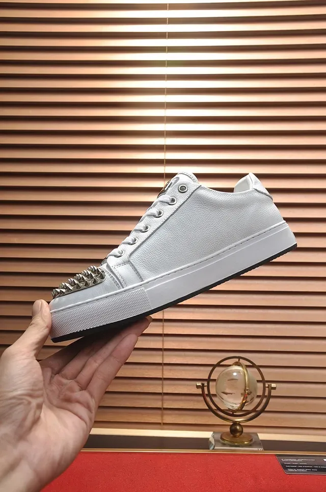 Philipp Plein White Leather Studded Toe Lifestyle Sneakers 6