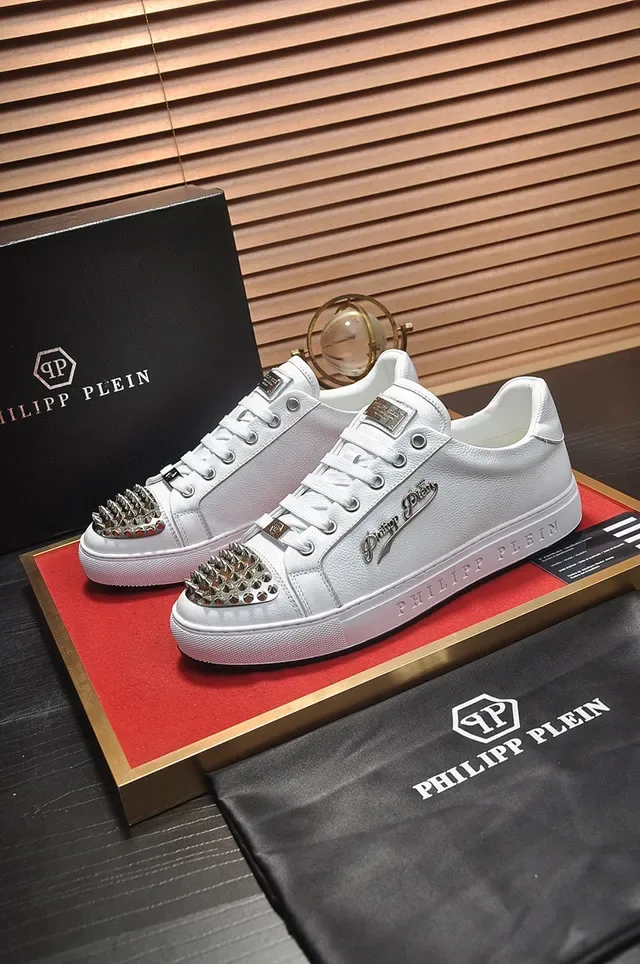 Philipp Plein White Leather Studded Toe Lifestyle Sneakers 7