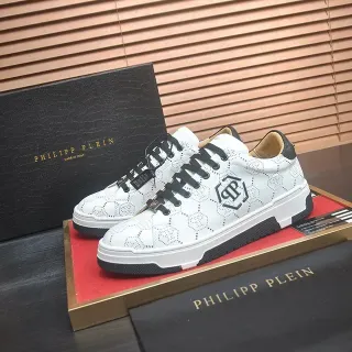 Philipp Plein White Perforated Hex Logo Lifestyle Sneakers