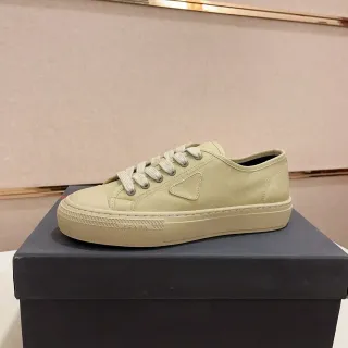 Prada Beige Canvas Upper Triangular Logo Patch Lifestyle Sneakers