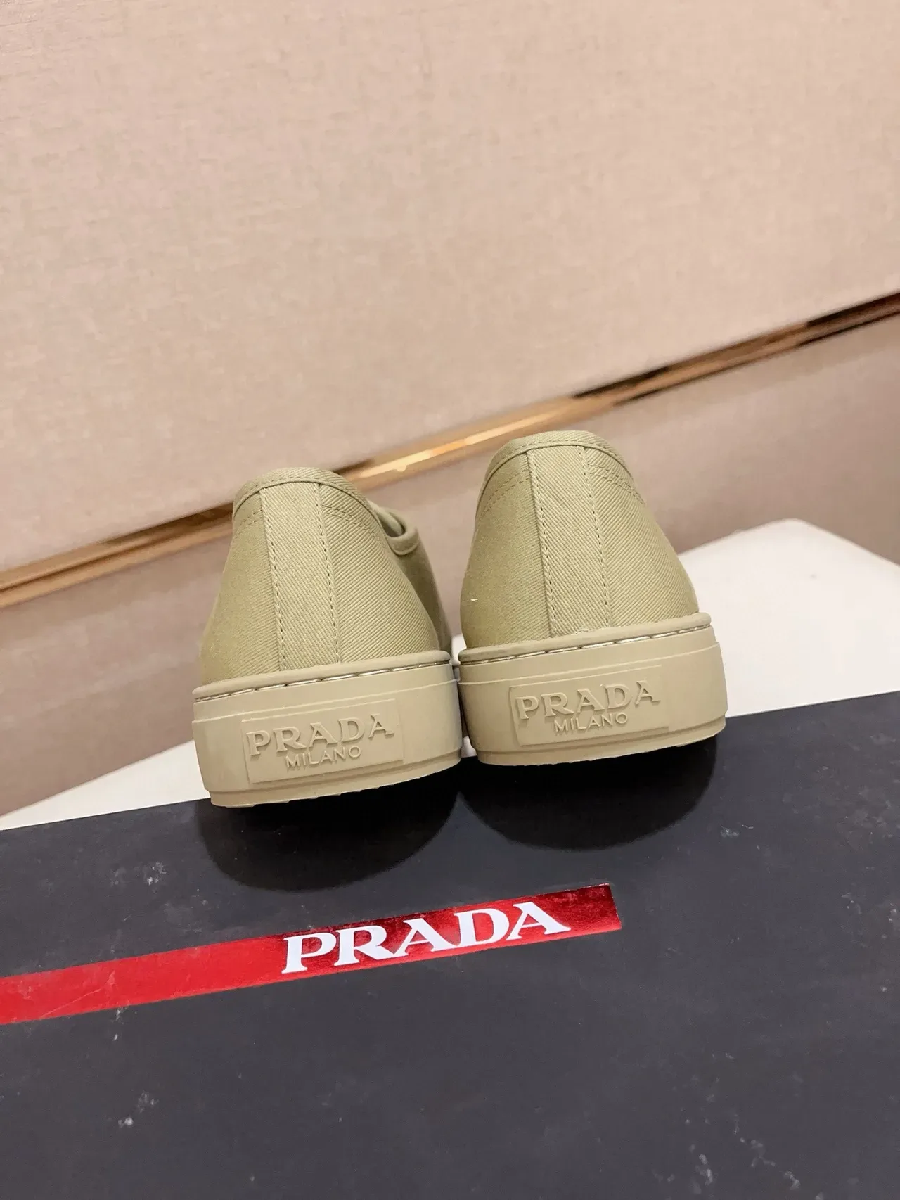 Prada Beige Canvas Upper Triangular Logo Patch Lifestyle Sneakers 3