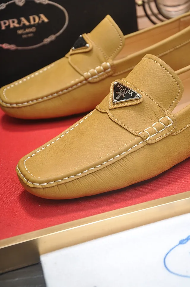 Prada Beige White Mustard-Yellow Leather Contrast Stitching Loafer 2