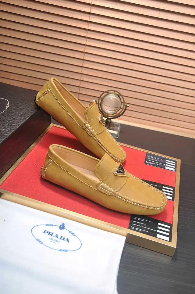 Prada Beige White Mustard-Yellow Leather Contrast Stitching Loafer 4