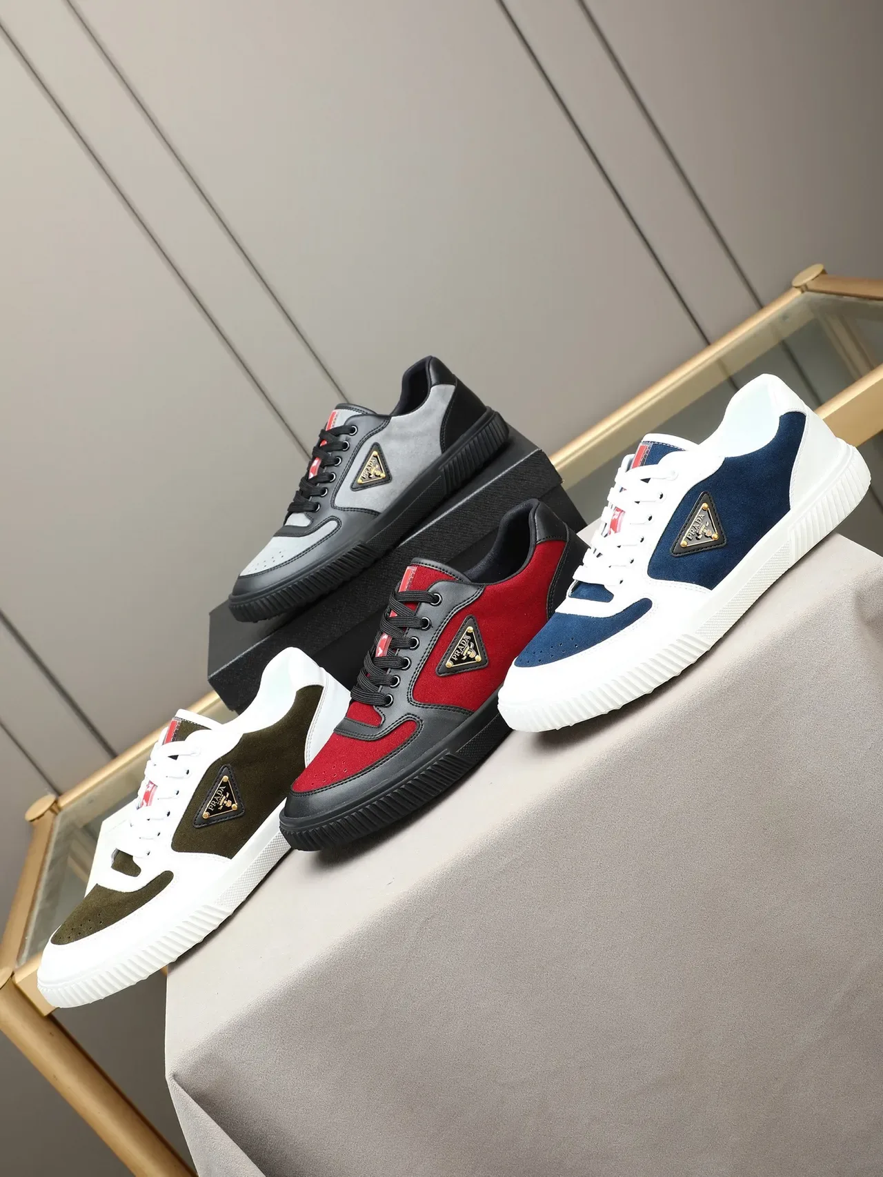Prada Black Gray Low-Top Mixed-Material Lifestyle Sneakers 2