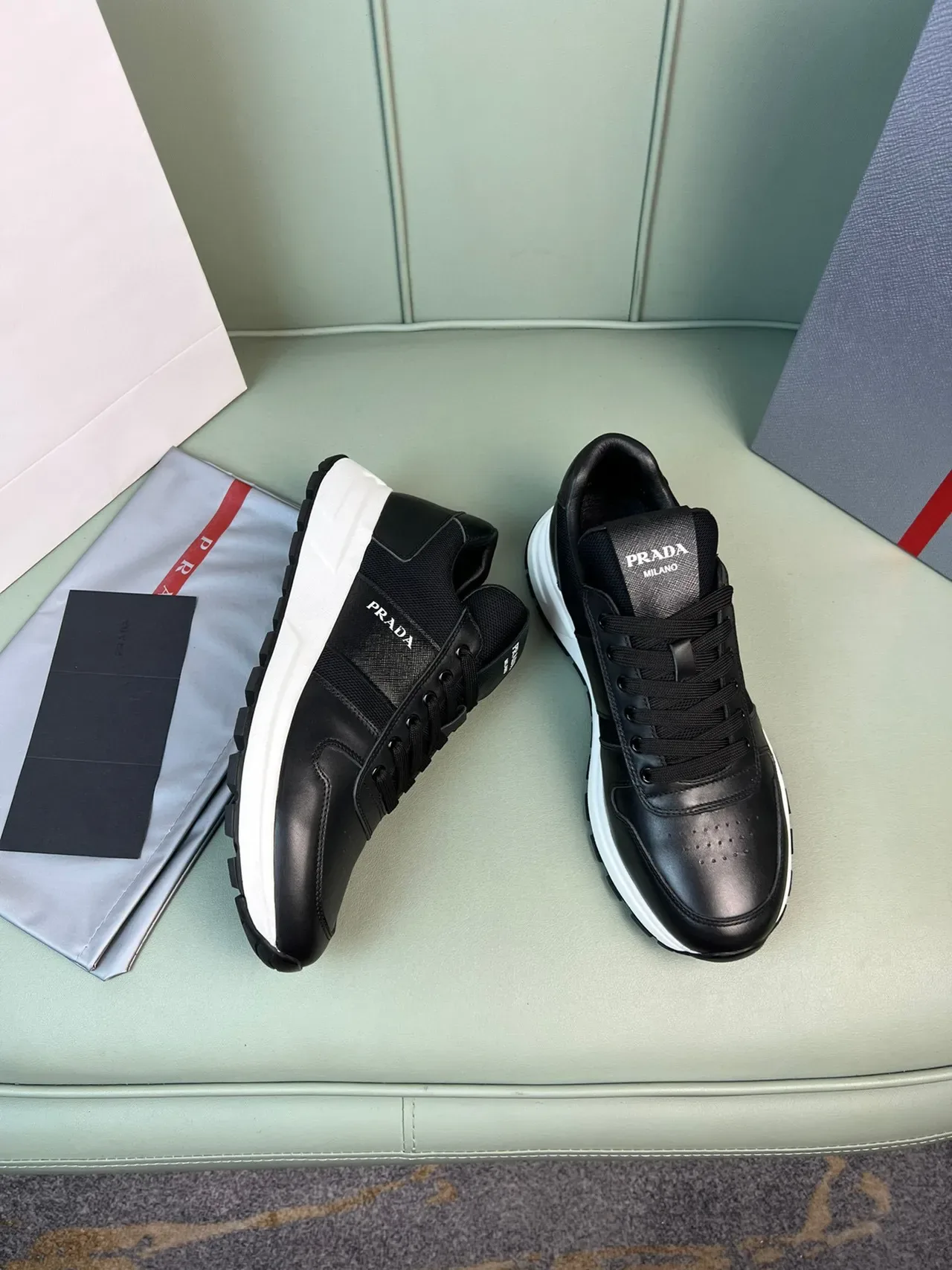 Prada Black Leather and Textile Lifestyle Sneaker 6