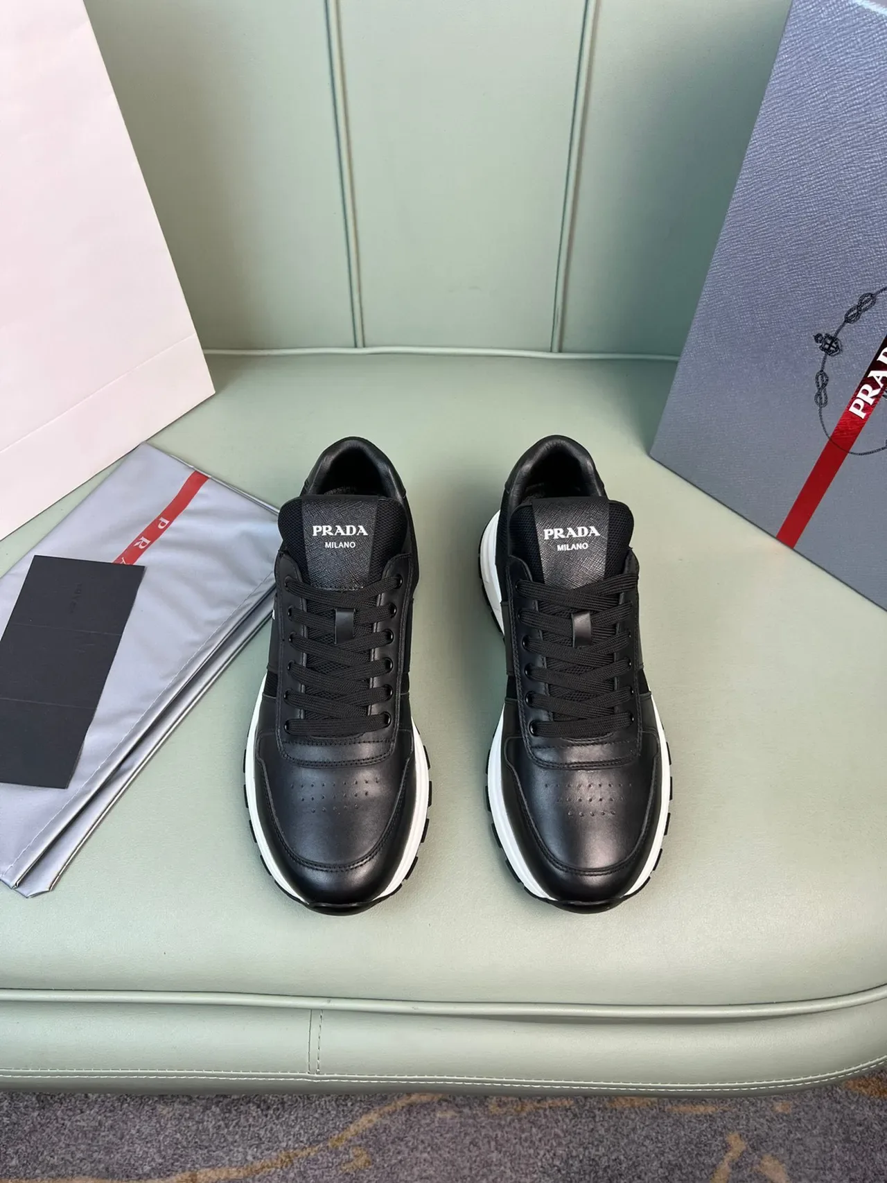Prada Black Leather and Textile Lifestyle Sneaker 8