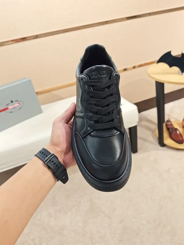 Prada Black Leather Upper Thick Platform Sole Lifestyle Sneakers 5