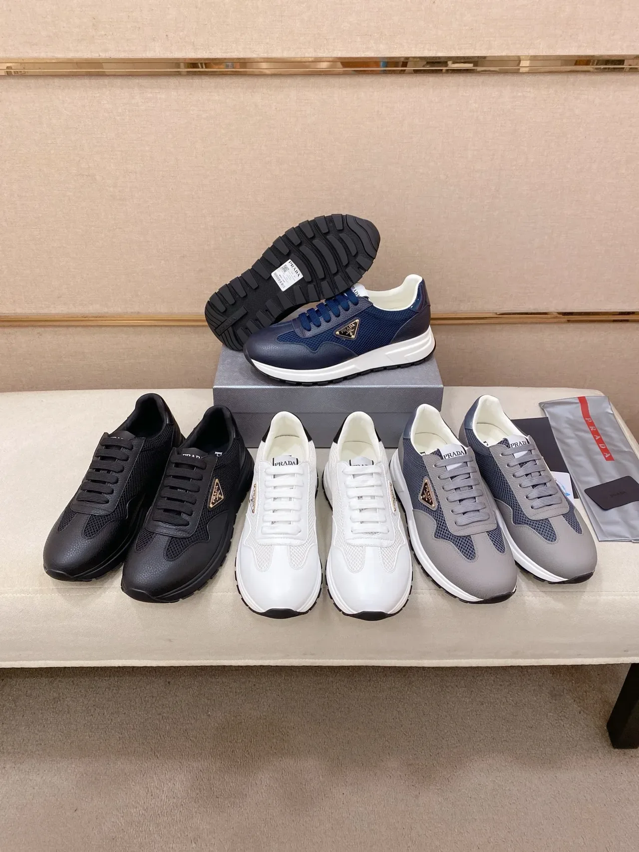 Prada Black Mixed-Material Upper Textured Leather Toe Cap Lifestyle Sneakers 2